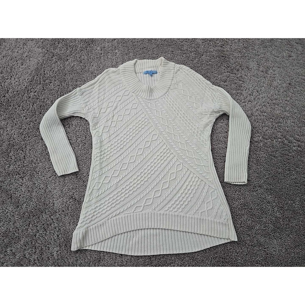 Antonio Melani Sweater Womens M Off White Diagonal Cable Ribbed Knit Long Sleeve